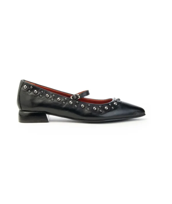 Ballerina Mjus T98108 in pelle nera con borchie e cinturino Donna