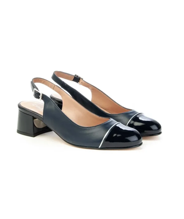 Cinzia Valle slingback in nappa con puntale in vernice blu 9977 Donna