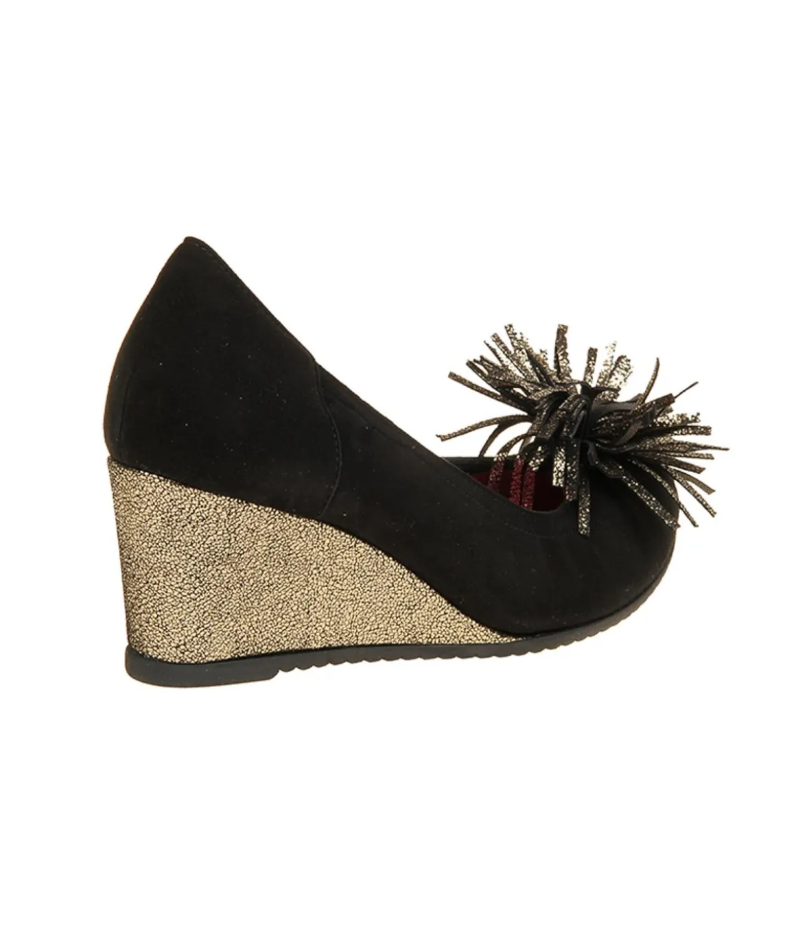 decolt_le_babe_in_camosci_1.webp Decolté LE BABE in camoscio nero con zeppa laminata oro Donna