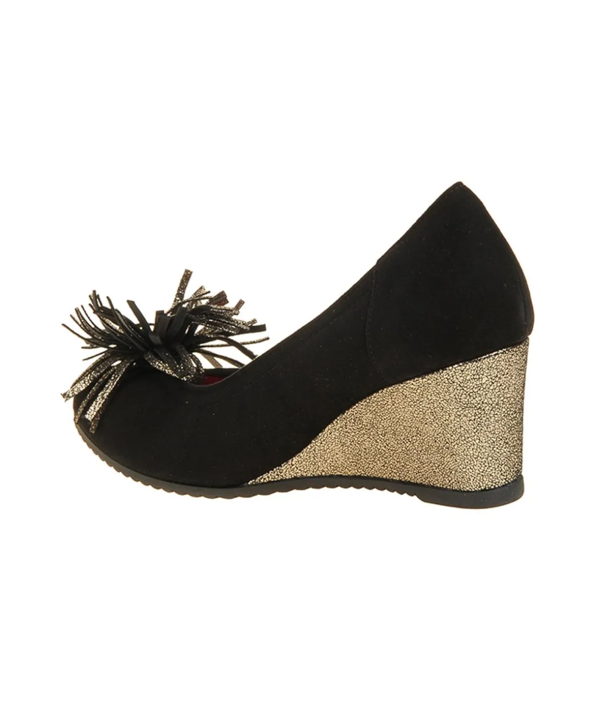 decolt_le_babe_in_camosci_2.webp Decolté LE BABE in camoscio nero con zeppa laminata oro Donna