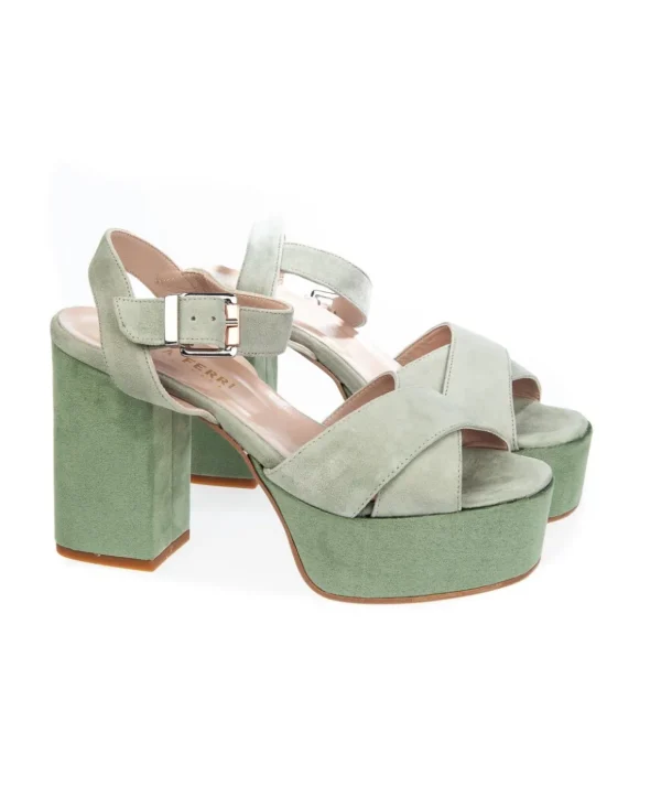 Sandalo con Plateau 9 cm camoscio 8121 T90 Donna