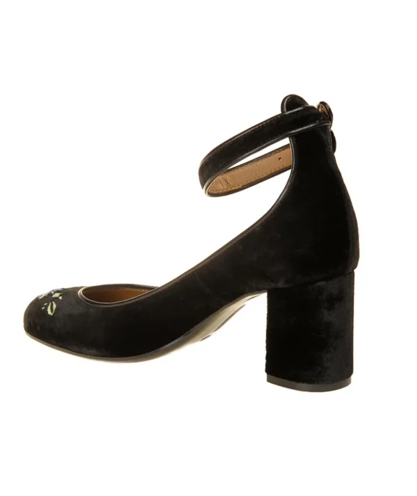 Scarpa con tacco medio in velluto con rifiniture Donna